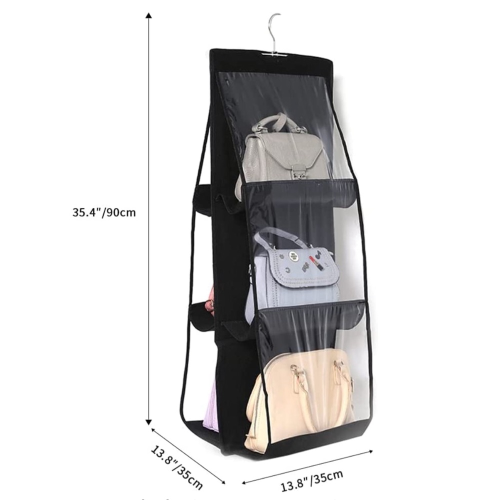 Hanging Handbag Storage Organizer 6 Pocket Double-Sided With Rotating Hook - Picture 6 of 10